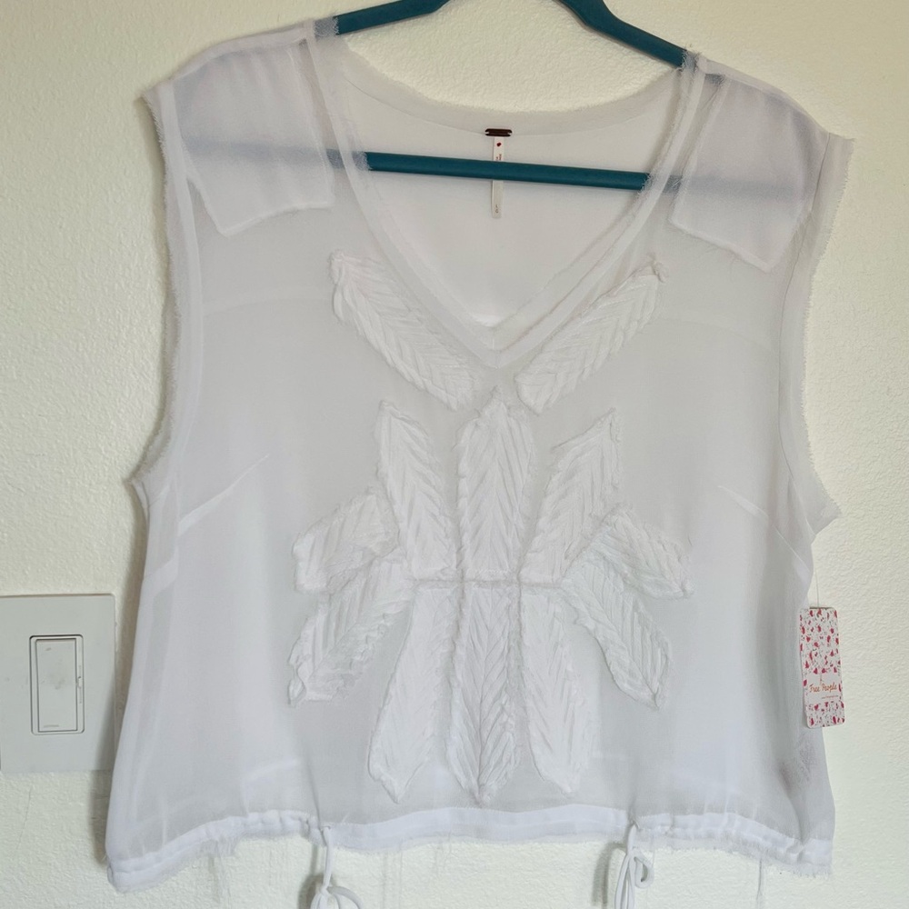 NWT | Free People Pennies Storytellers Sheer Raw Edge Top - Picture 4 of 8